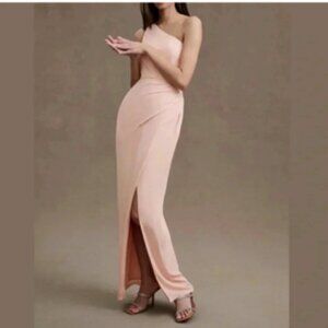 BHLDN Chloe One-Shoulder Side-Slit Georgette Bridesmaid Gown Rose NWT 10